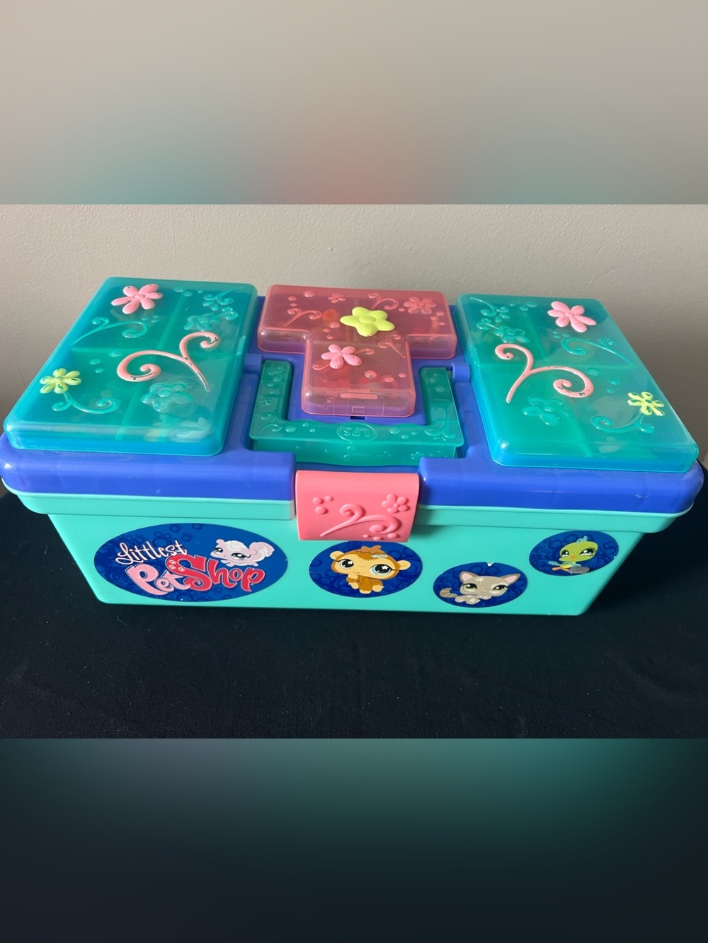 Littlest Pet Shop Teal, Pink, Blue Playcase with Floral Accents